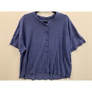 EILEEN FISHER Women's Lilac Blue Organic Linen Size 3X Button Up Shirt